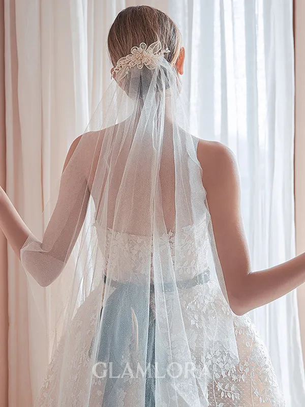 Elegant Tulle One-Tier Waltz Bridal Veils With Crystal/Imitation Pearl