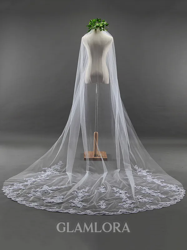 Fancy Tulle With Lace Long Wedding Veils