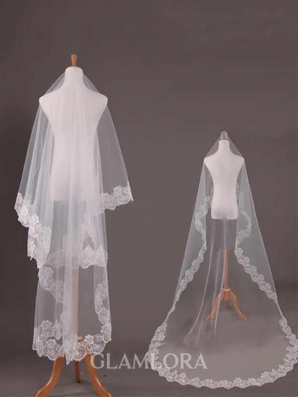 Pretty Tulle With Lace Long Wedding Veils