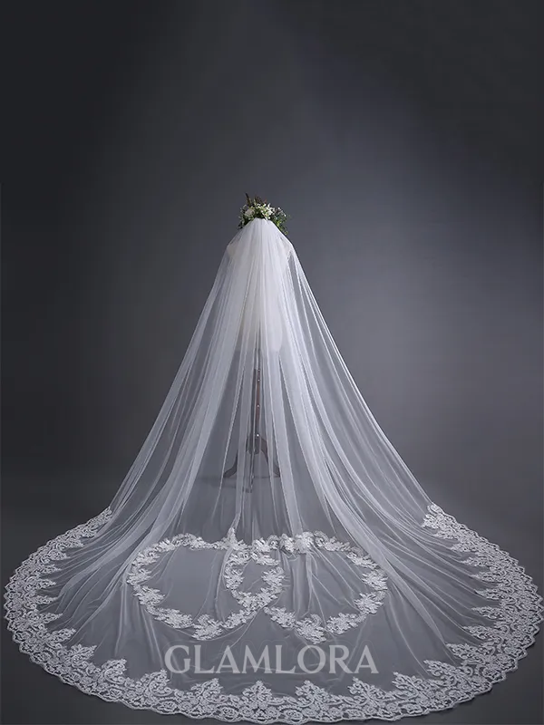 Beautiful Tulle With Lace Long Wedding Veils