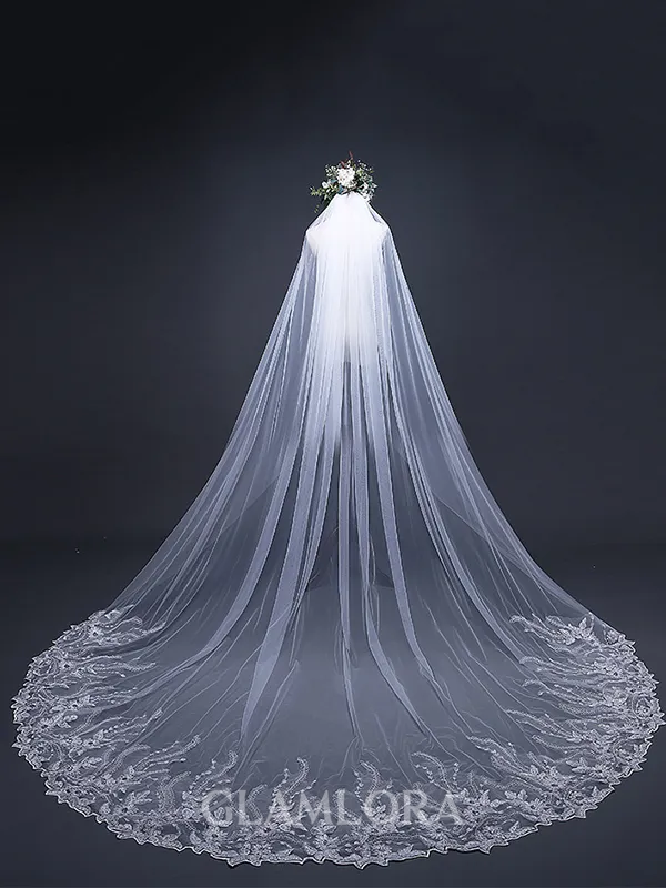 Gorgeous Tulle With Lace Long Wedding Veils
