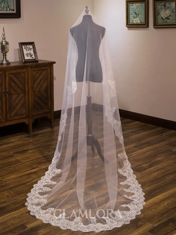 Elegant Tulle One-Tier Cathedral Bridal Veils With Applique