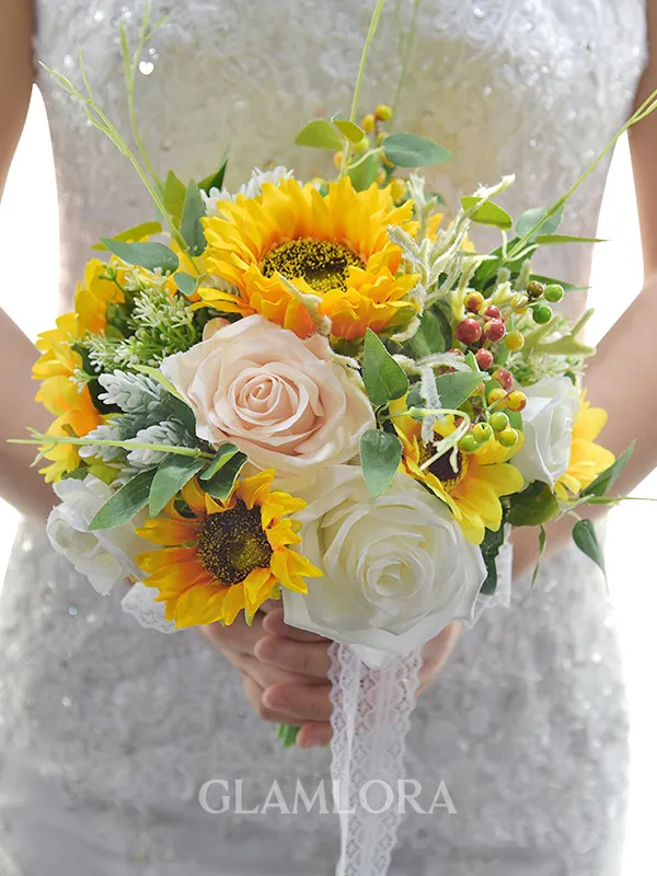 Pretty Free-Form Silk Flower Bridal Bouquets
