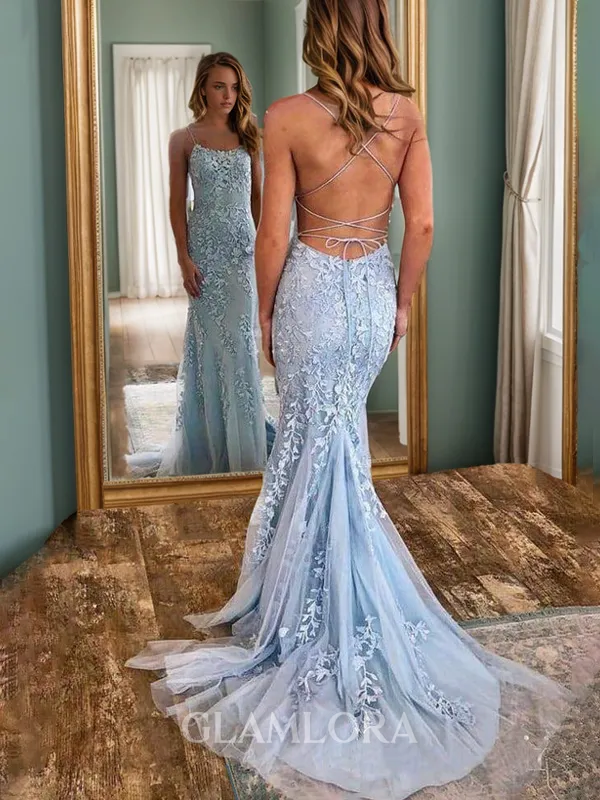 Trumpet/Mermaid Off-the-Shoulder Sleeveless Flattering Sweep Train Tulle Prom Dress With Lace