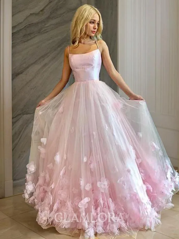 A-line Princess Trendy Bateau Sleeveless Floor-Length Tulle Prom Dress With Applique