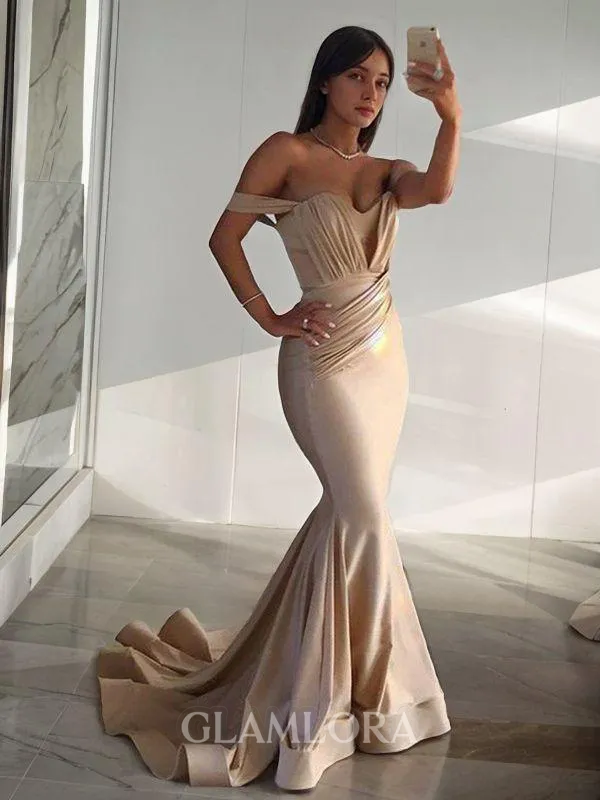 Trumpet/Mermaid Off-the-Shoulder Sleeveless Sweep Train Dramatic Jersey Corset Prom Dress With Ruffles