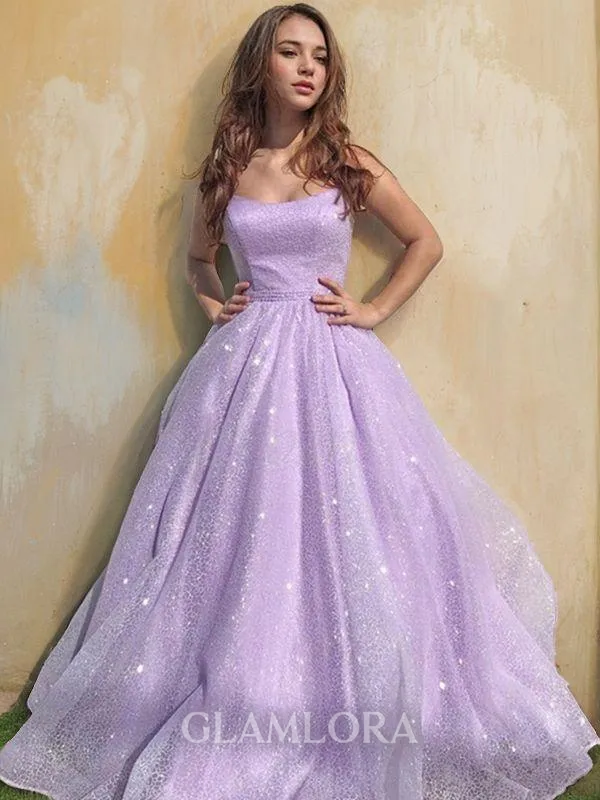 A-line Princess Square Sleeveless Stylish Floor-Length Tulle Prom Dress With Ruffles
