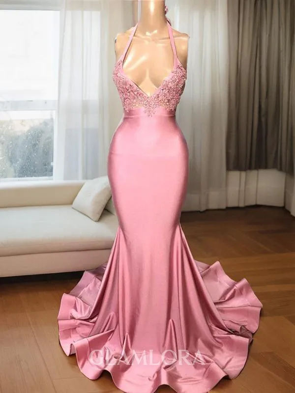 Trumpet/Mermaid Sophisticated V-Neck Sleeveless Sweep Train Charmeuse Prom Dress With Slit