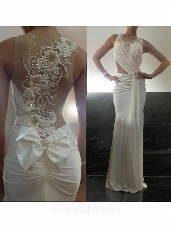 Trumpet/Mermaid Scoop Sleeveless Sweep Train Ariel Silk like Satin Prom Dress