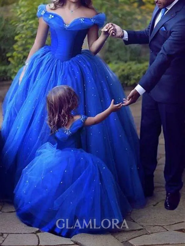 Stunning Ball-Gown Princess Off-the-Shoulder Sleeveless Floor-Length Tulle Prom Dress With Beading