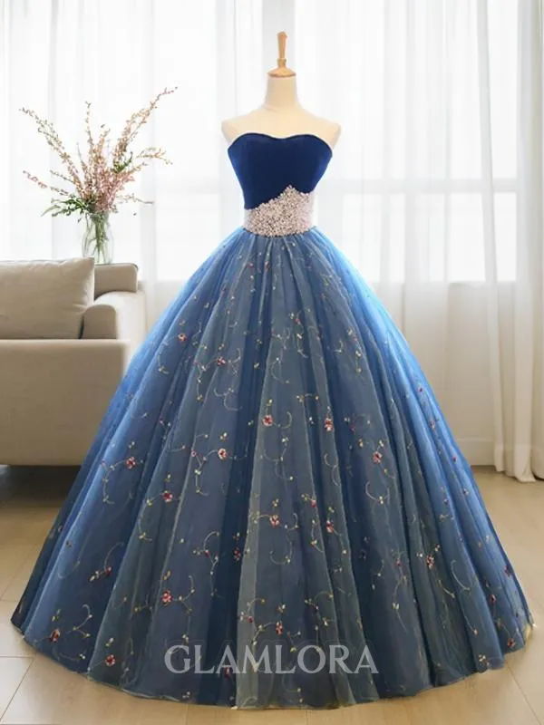 Ball-Gown Sweetheart Sleeveless Breathtaking Floor-Length Tulle Prom Dress With Beading