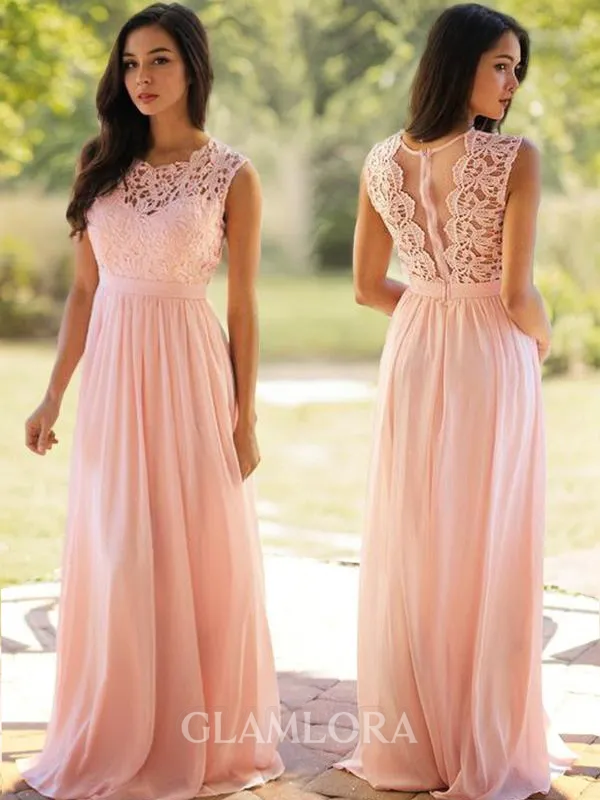 A-line Scoop Sleeveless Floor-Length Modest Chiffon Prom Dress With Applique