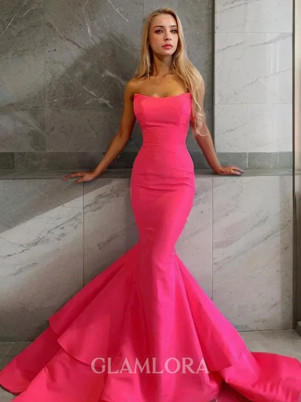 Trumpet/Mermaid Strapless Sleeveless Sweep Train Satin Captivating Prom Dress