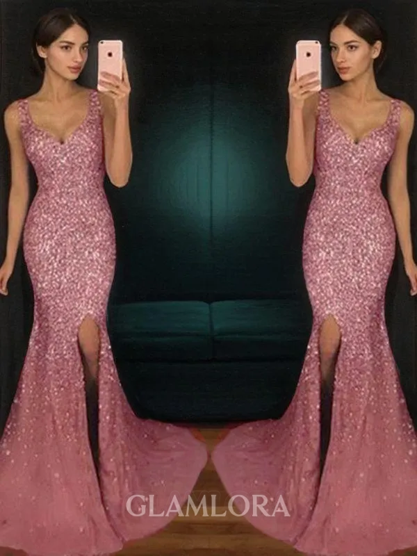 Minimalist Sheath/Column Sweetheart Sleeveless Sweep Train Tulle Corset Prom Dress With Slit