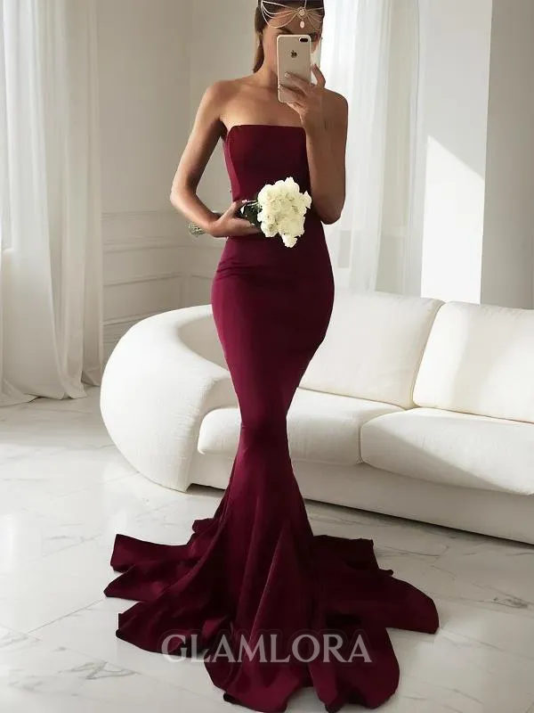 Flattering Trumpet/Mermaid Strapless Sleeveless Sweep Train Stretch Crepe Prom Dress With Ruffles