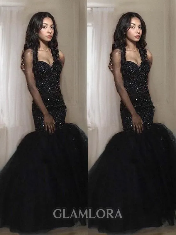 Curvaceous Trumpet/Mermaid Sweetheart Sleeveless Sweep Train Velvet Sequins Corset Prom Dress With Sequins