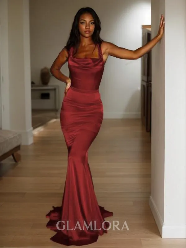 Trumpet/Mermaid Straps Captivating Sleeveless Sweep Train Silk like Satin Prom Dress