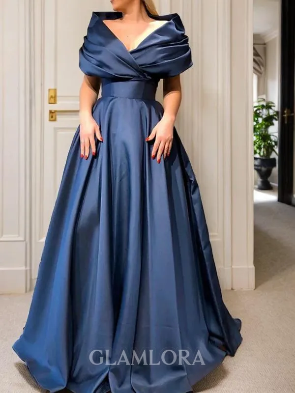 A-line V-Neck Sleeveless Sweep Train Elegant Satin Prom Dress