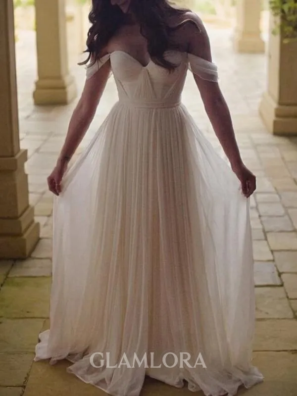 A-line Off-the-Shoulder Unique Sleeveless Floor-Length Chiffon Prom Dress With Beading