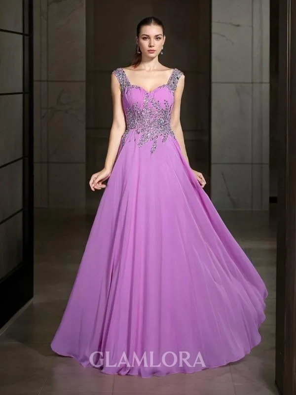 Sophisticated A-line Straps Sleeveless Floor-Length Chiffon Prom Dress With Beading