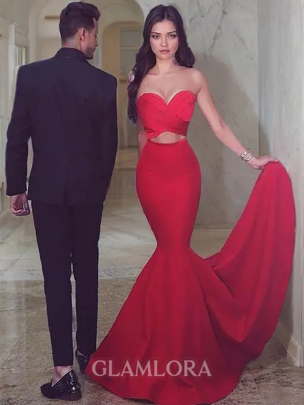 Trumpet/Mermaid Sweetheart Sleeveless Sweep Train Exquisite Stretch Crepe Prom Dress With Ruched