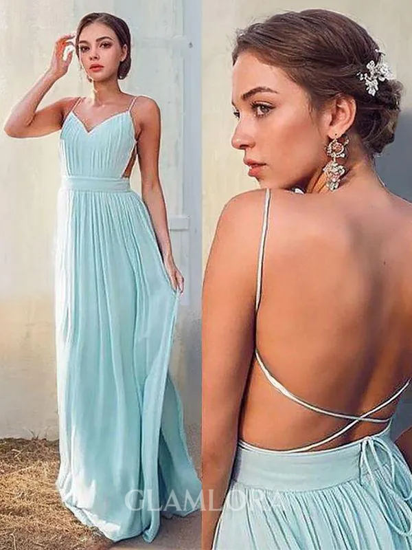 A-line Spaghetti Straps Stunning Sleeveless Floor-Length Chiffon Prom Dress With Ruched