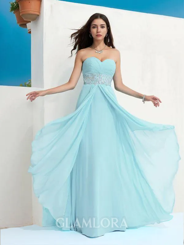 A-line Sweetheart Glam Sleeveless Floor-Length Chiffon Corset Prom Dress With Beading