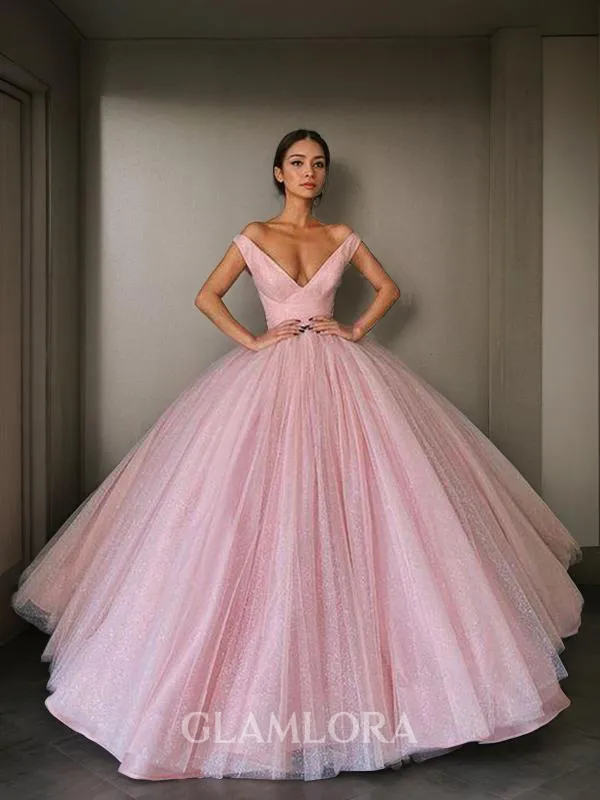 Ball-Gown Princess Off-the-Shoulder Sleeveless Floor-Length Grand Tulle Prom Dress