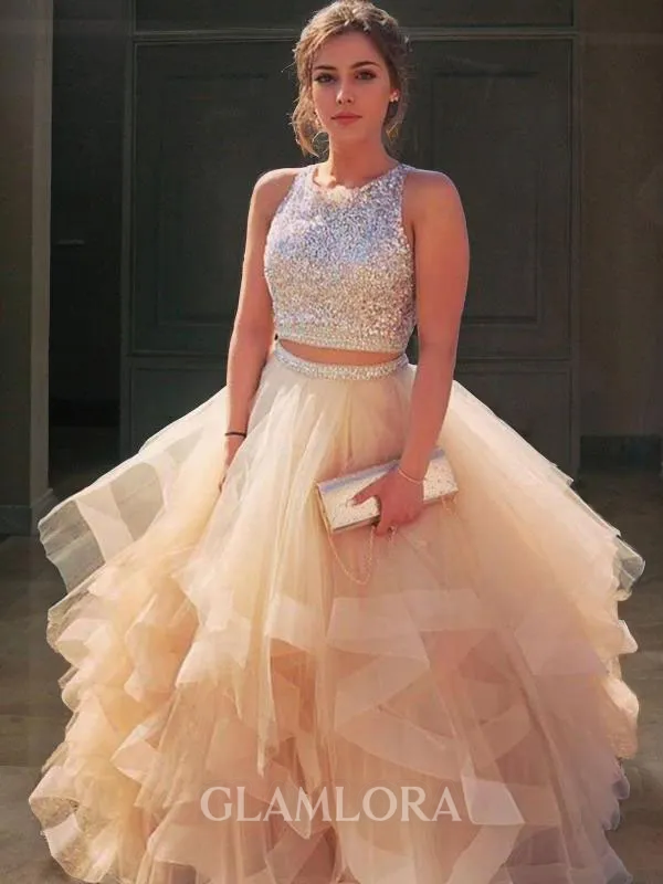 A-line Princess Scoop Sleeveless Floor-Length Exquisite Tulle Prom Dress