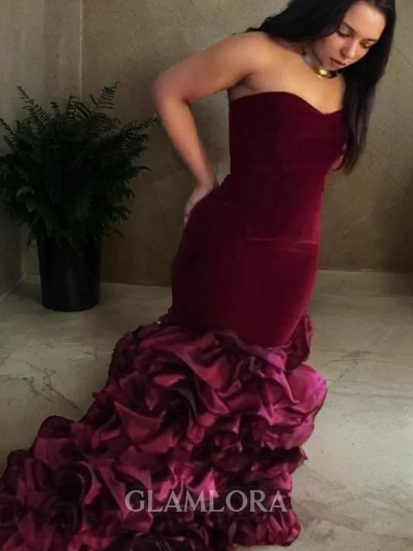 Trumpet/Mermaid Sweetheart Sleeveless Show-stopping Floor-Length Velvet Prom Dress With Ruffles