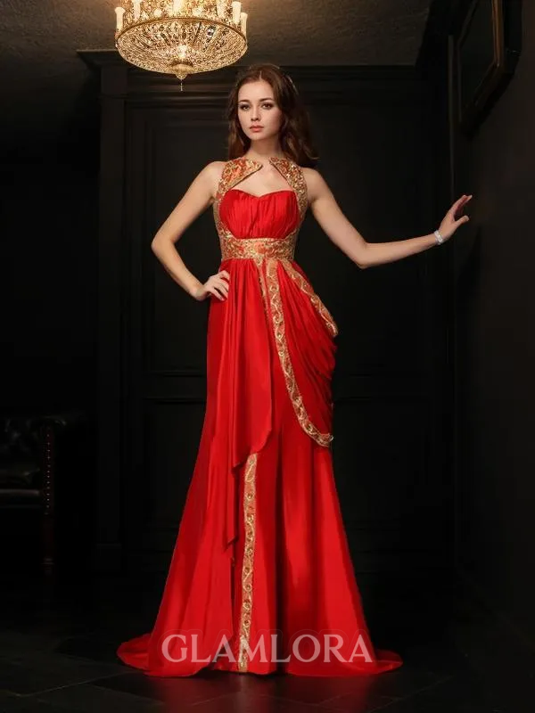 A-line Sweetheart Sleeveless Graceful Sweep Train Taffeta Prom Dress