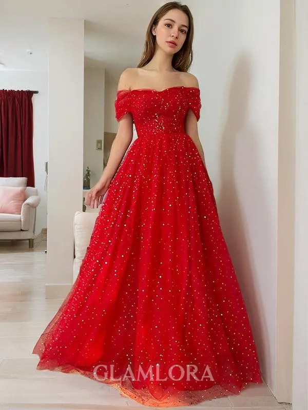 A-line Off-the-Shoulder Elegant Sleeveless Floor-Length Corset Prom Dress