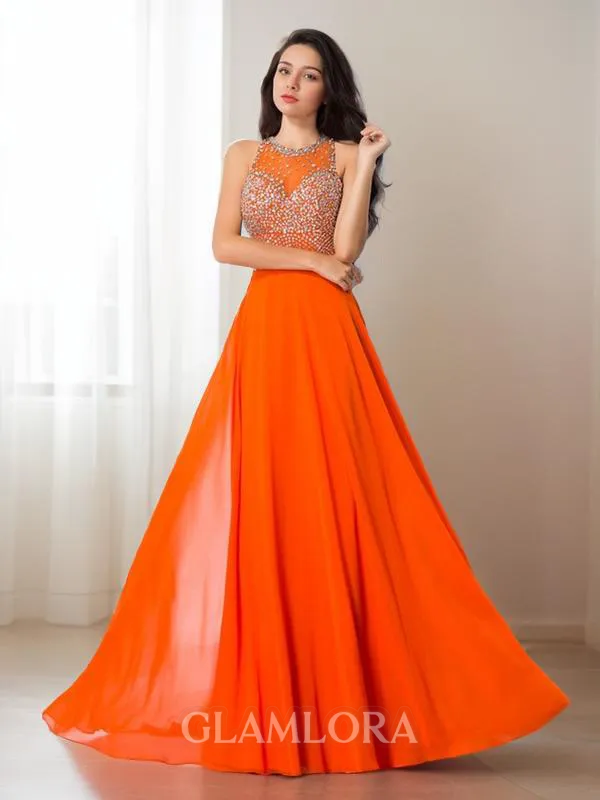 Trumpet/Mermaid Scoop Sleeveless Sweep Train Captivating Chiffon Prom Dress With Beading