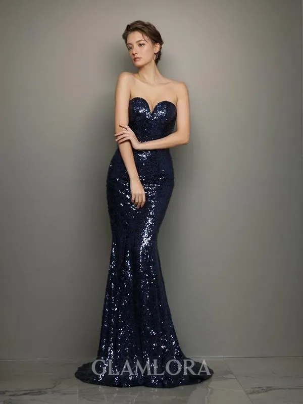 Trumpet/Mermaid Sweetheart Sleeveless Sweep Train sparking Sequins Prom Dress