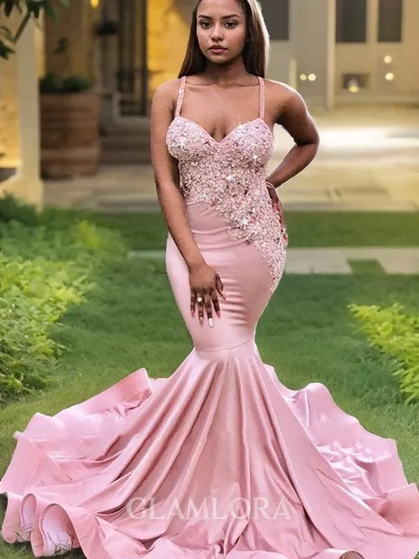 Trumpet/Mermaid V-Neck Sleeveless Sweep Train Show-stopping Silk like Satin Prom Dress