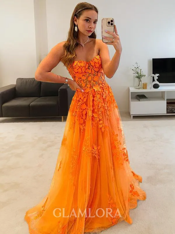 Classy A-line Princess Sweetheart Sleeveless Sweep Train Tulle Corset Prom Dress