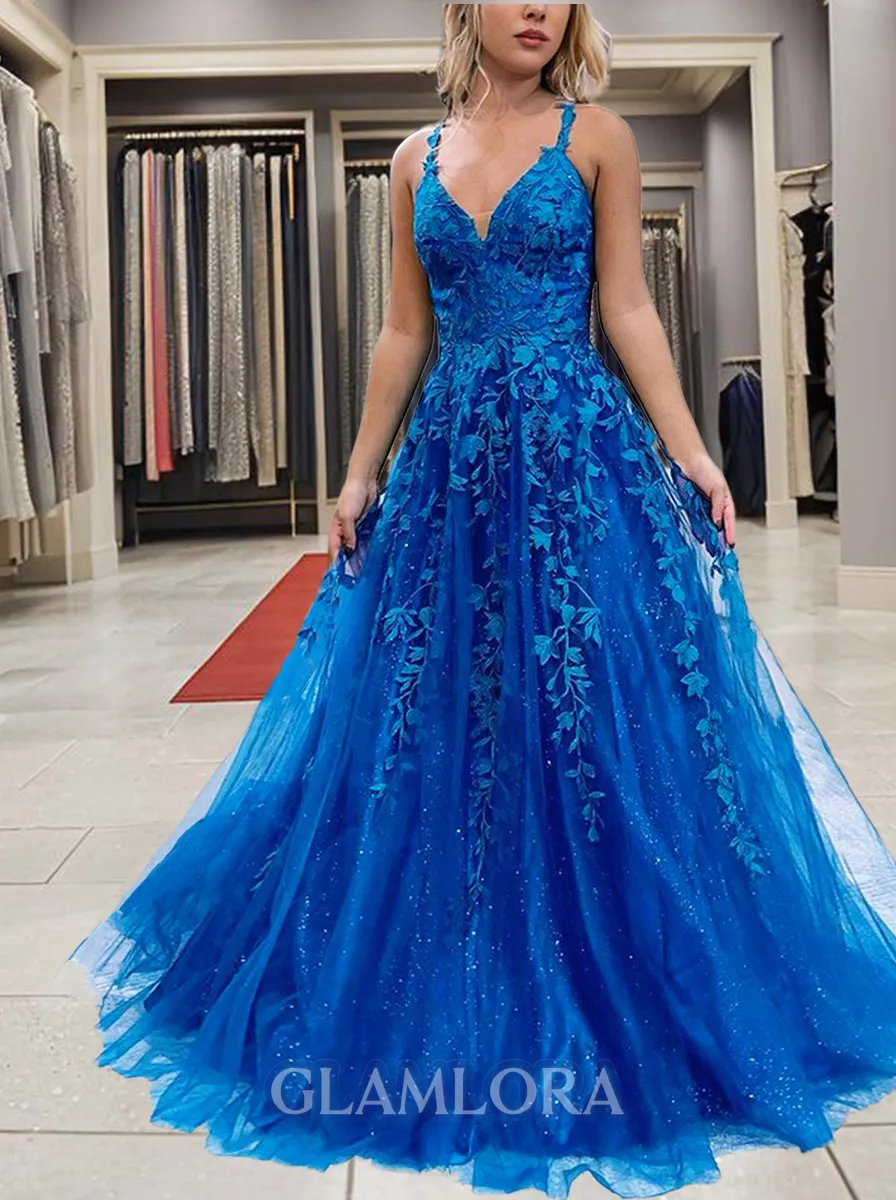 A-line Princess V-Neck Sleeveless Sweep Train Tulle Timeless Prom Dress