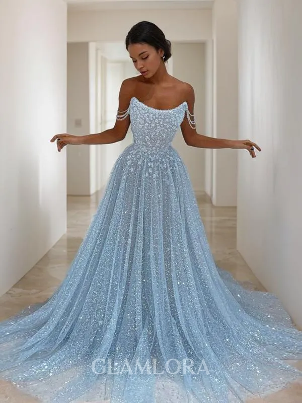 Subtle A-line Off-the-Shoulder Sleeveless Sweep Train Prom Dress