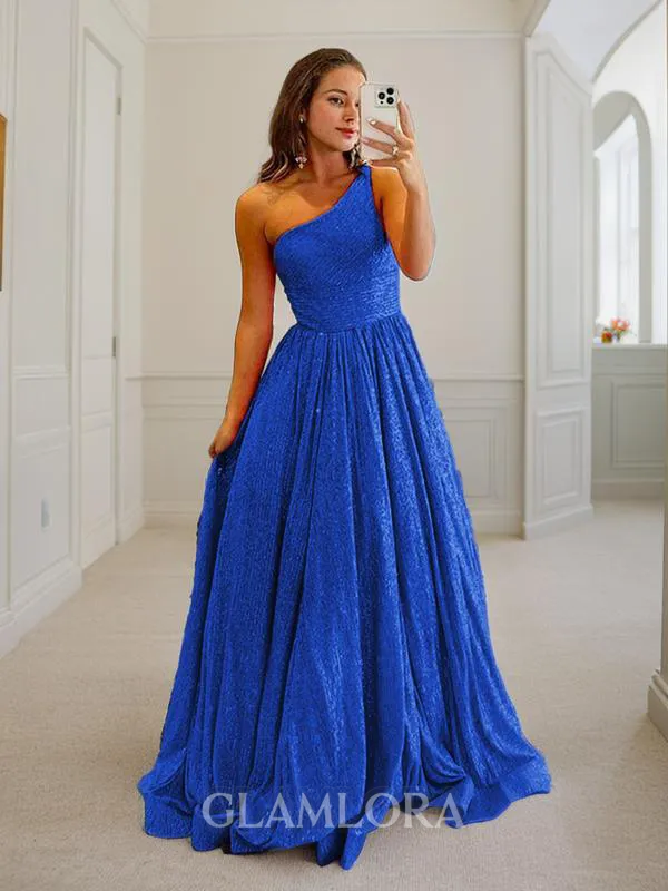 A-line One-Shoulder Delicate Sleeveless Sweep Train Prom Dress