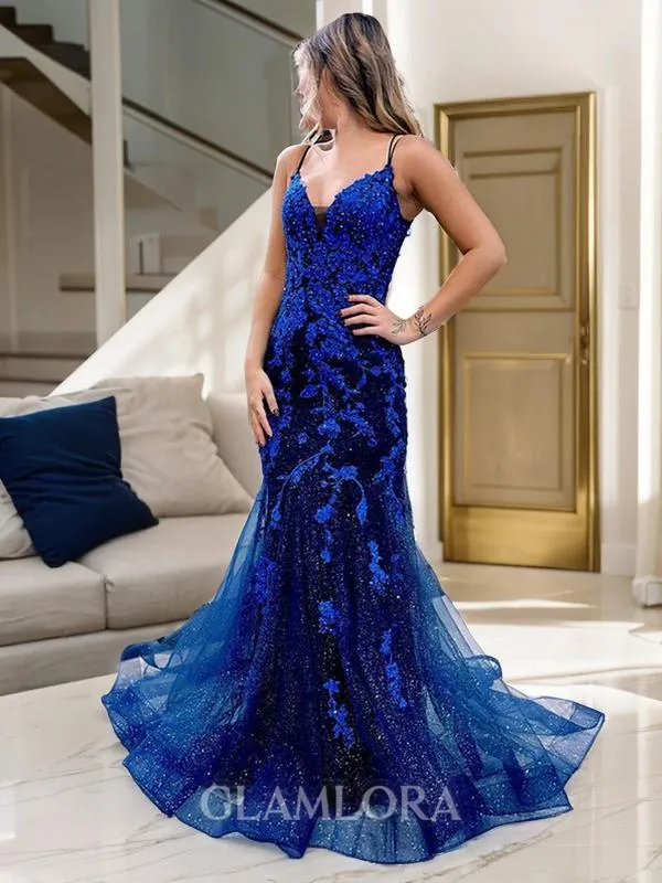 Sheath/Column V-Neck Sleeveless Unadorned Sweep Train Corset Prom Dress