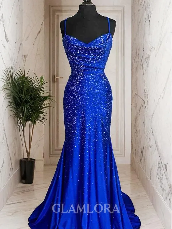 A-line Spaghetti Straps Timeless Sleeveless Sweep Train Silk like Satin Prom Dress
