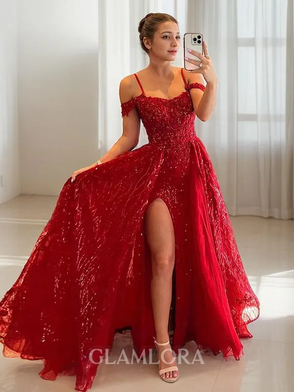 A-line Charming Spaghetti Straps Sleeveless Sweep Train Corset Prom Dress