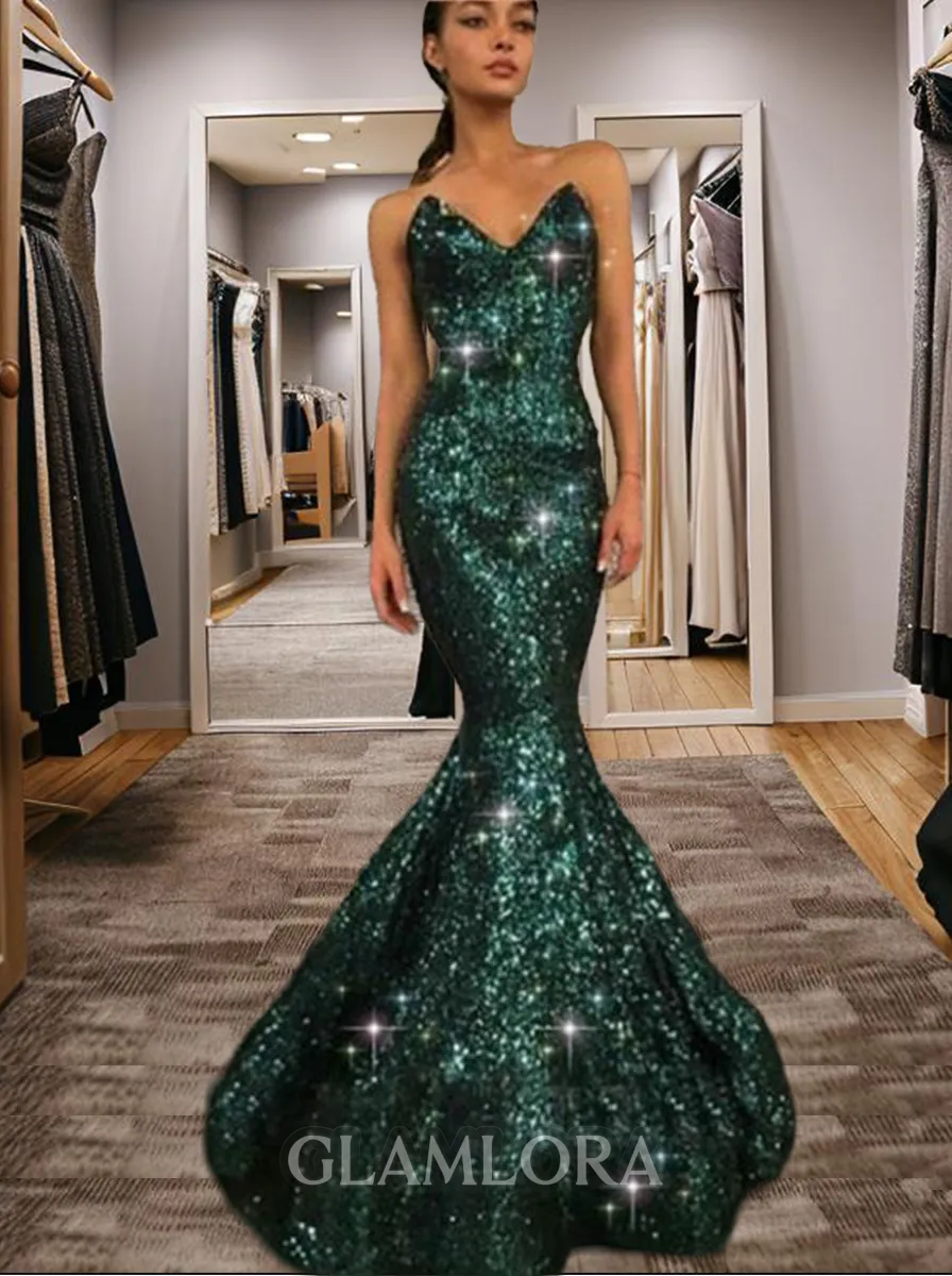 Trumpet/Mermaid Sweetheart Sleeveless Floor-Length Radiant Sequins Prom Dress