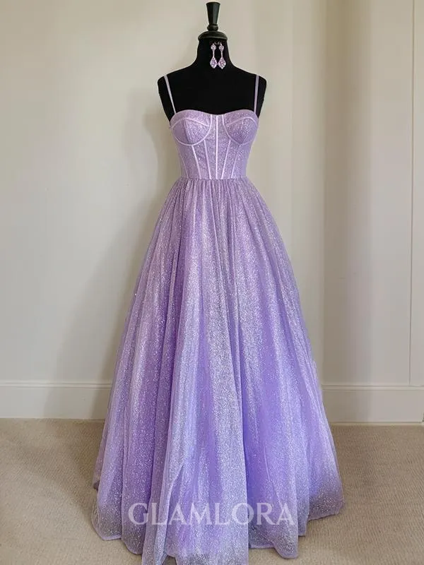 A-line Sophisticated Spaghetti Straps Sleeveless Floor-Length Corset Prom Dress