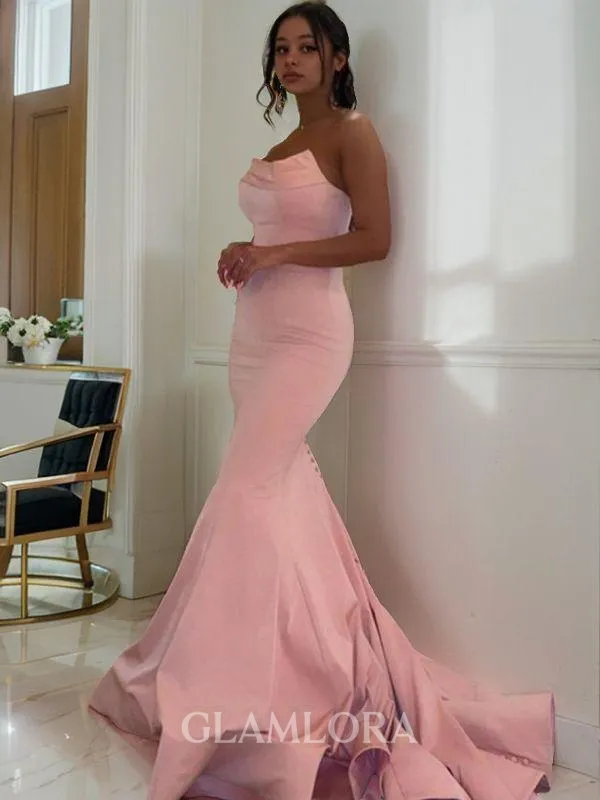 Trumpet/Mermaid Captivating Strapless Sleeveless Sweep Train Charmeuse Prom Dress