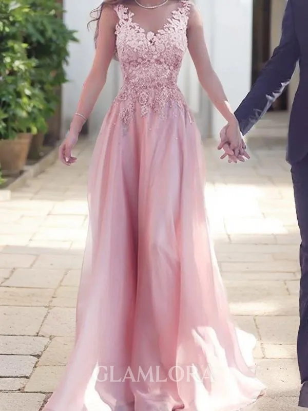 A-line Stylish Sweetheart Sleeveless Floor-Length Chiffon Prom Dress With Applique