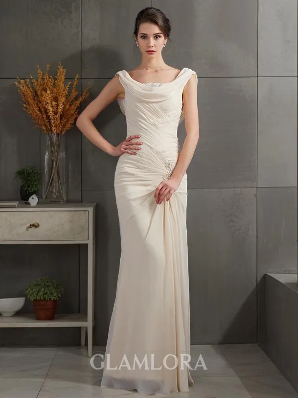 Sheath/Column Delicate Scoop Sleeveless Floor-Length Chiffon Prom Dress With Beading