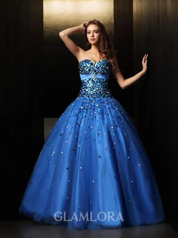 Flowy Ball-Gown Sweetheart Sleeveless Floor-Length Satin Prom Dress With Beading