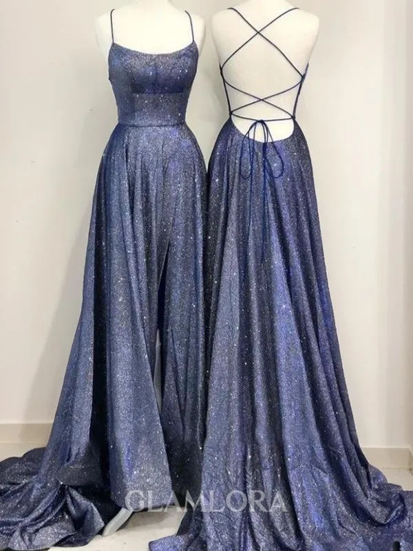 A-line Spaghetti Straps Sleeveless Sweep Train Exquisite Prom Dress