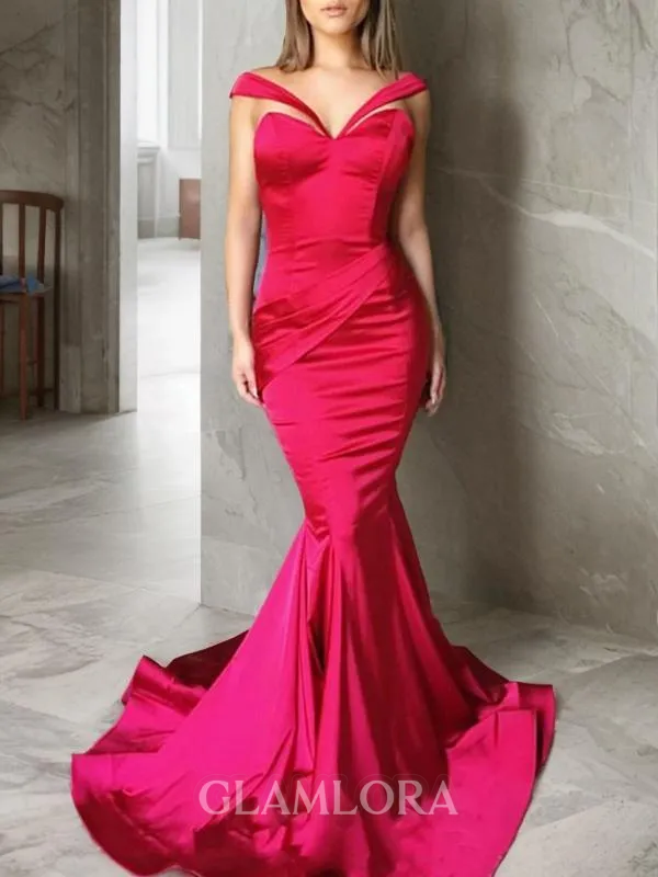 Trumpet/Mermaid Sweetheart Sleeveless Sweep Train Silk like Satin Figure-hugging Prom Dress With Ruffles